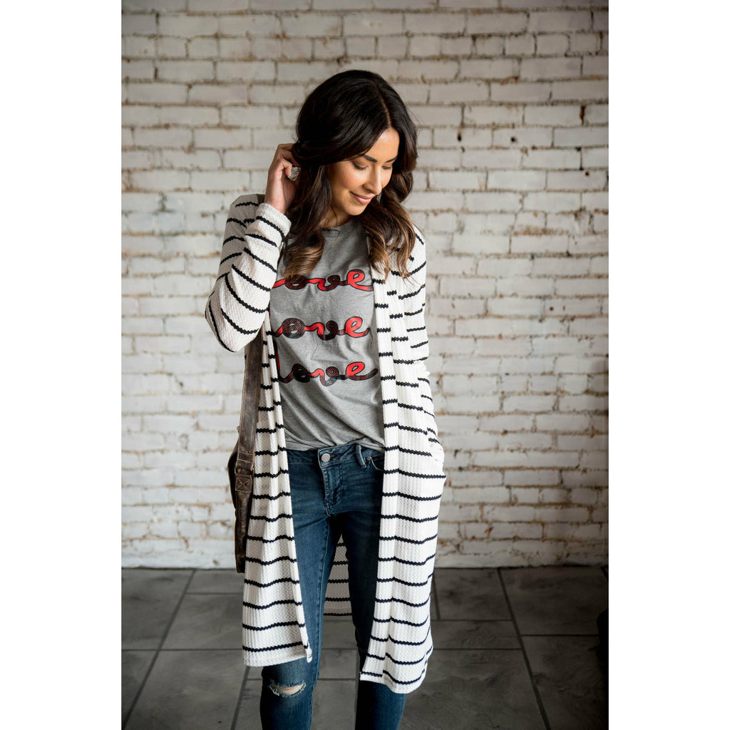 Textured Striped Tunic Cardigan - Betsey's Boutique Shop