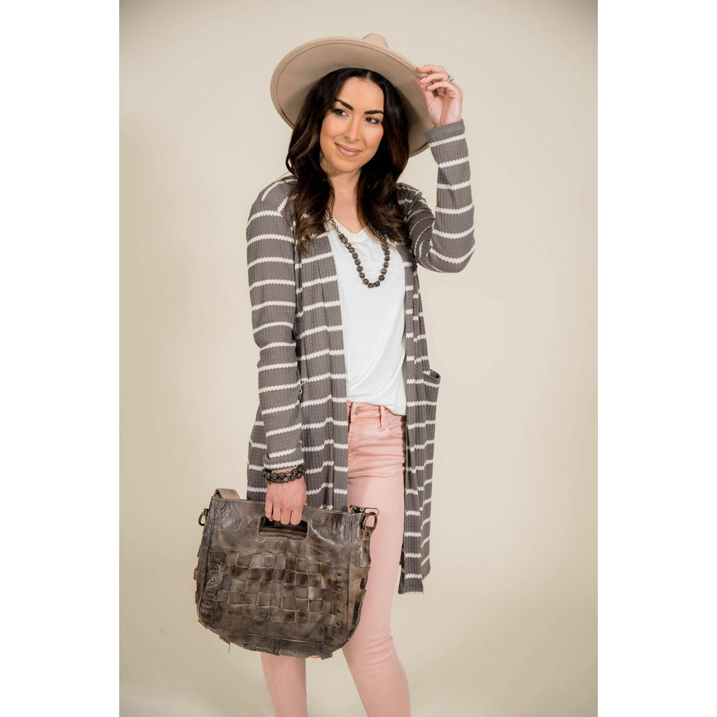 Textured Striped Tunic Cardigan - Betsey's Boutique Shop