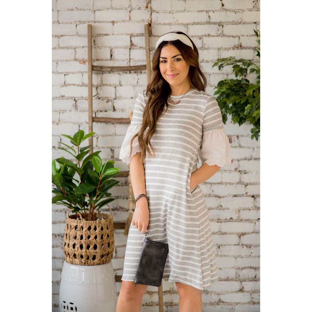 Striped Eyelet Flutter Dress - Betsey's Boutique Shop