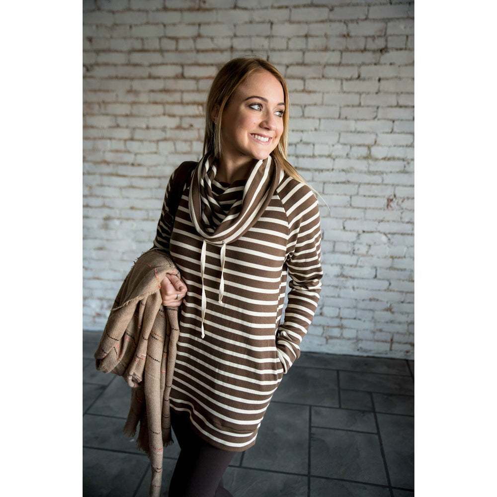 Striped Cowl Neck Sweatshirt Tunic - Betsey's Boutique Shop