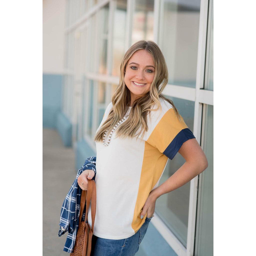 Side Striped Color Blocked Tee - Betsey's Boutique Shop