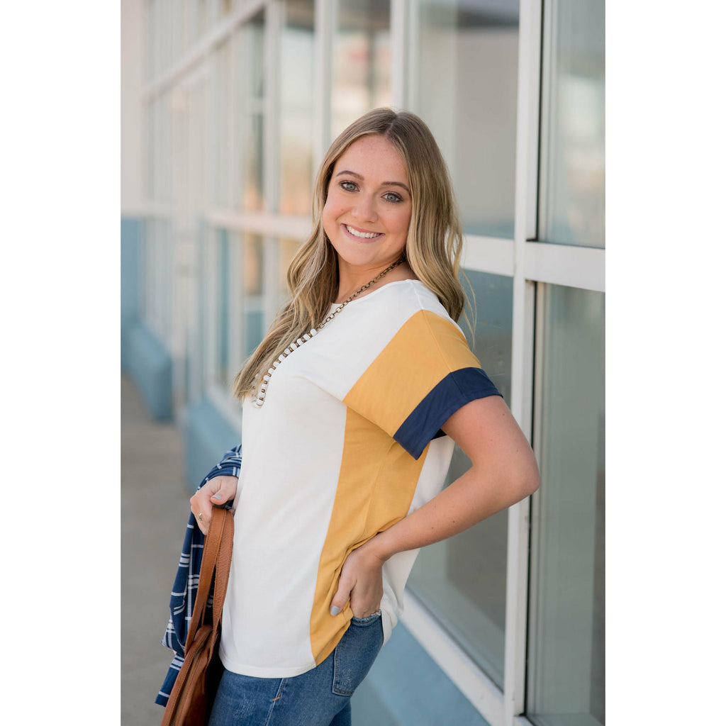 Side Striped Color Blocked Tee - Betsey's Boutique Shop