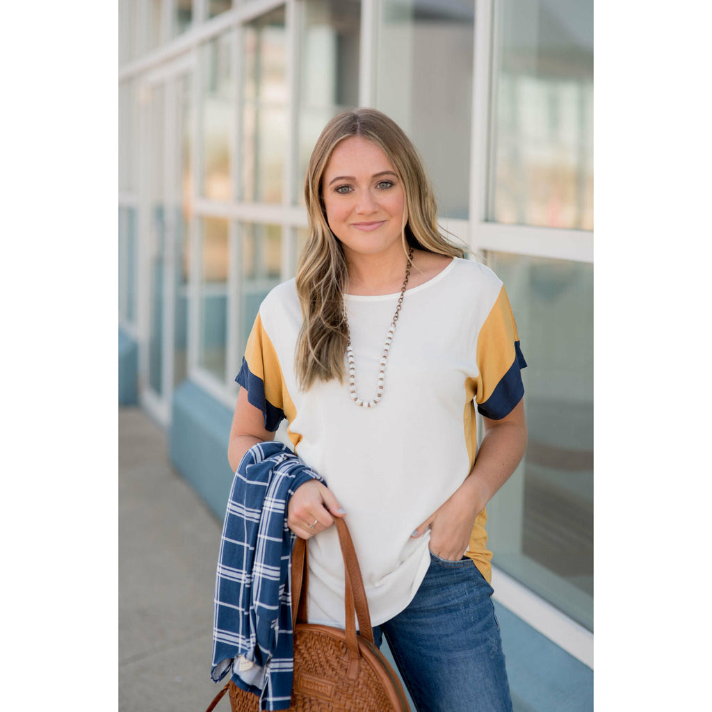 Side Striped Color Blocked Tee - Betsey's Boutique Shop