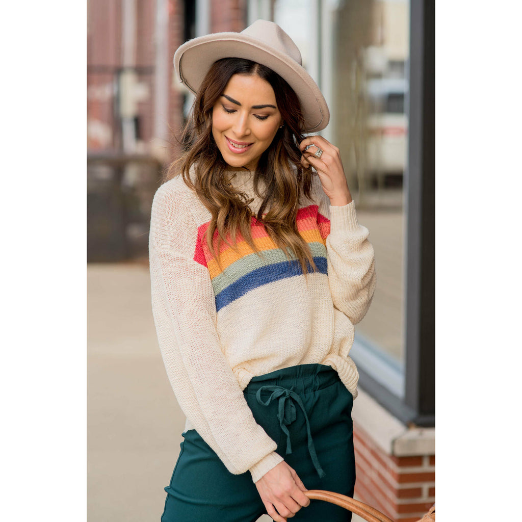 Rainbow Stripe Sweater - Betsey's Boutique Shop - Outerwear