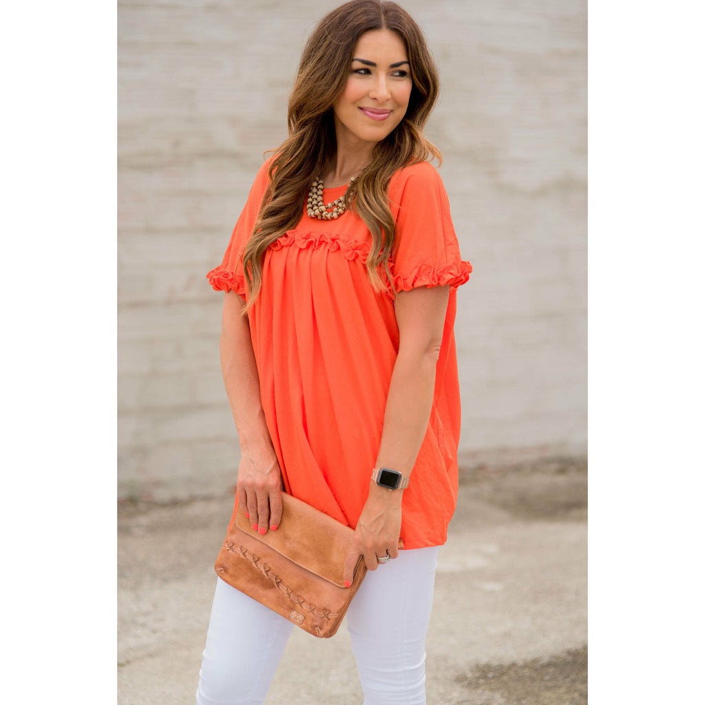 Bibbed Frilly Short Sleeve Relaxed Tee - Betsey's Boutique Shop