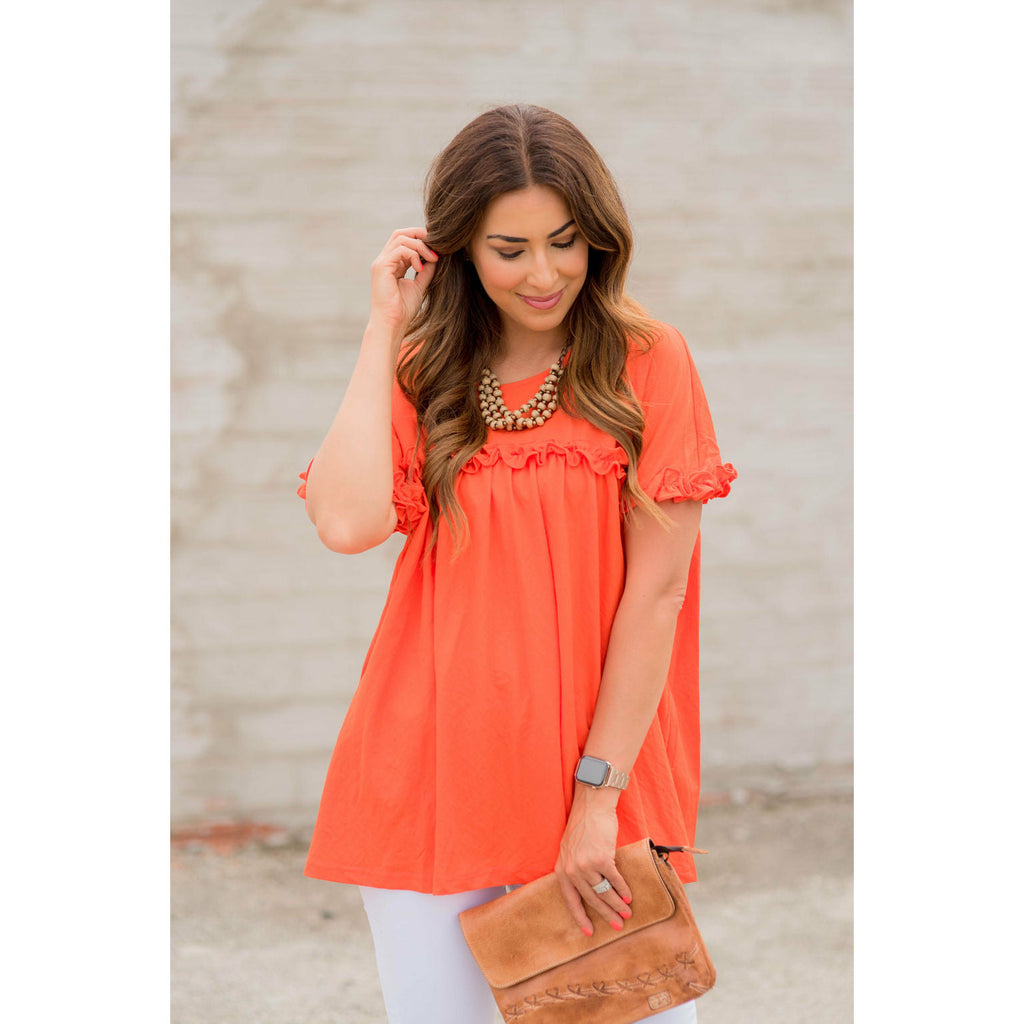 Bibbed Frilly Short Sleeve Relaxed Tee - Betsey's Boutique Shop