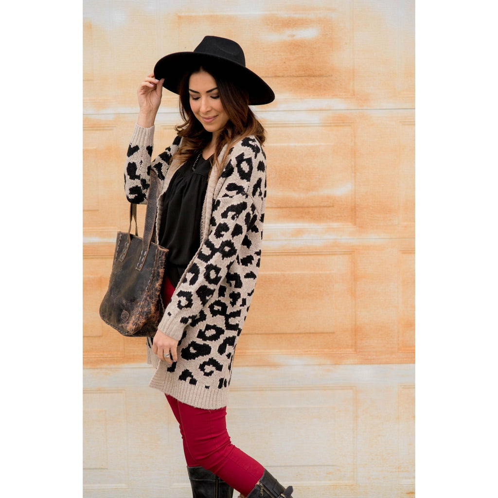 Solid Trimmed Leopard Cardigan - Betsey's Boutique Shop