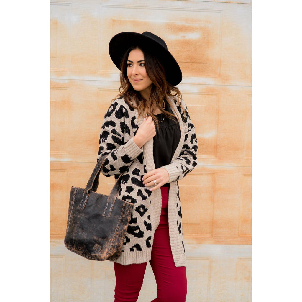 Solid Trimmed Leopard Cardigan - Betsey's Boutique Shop