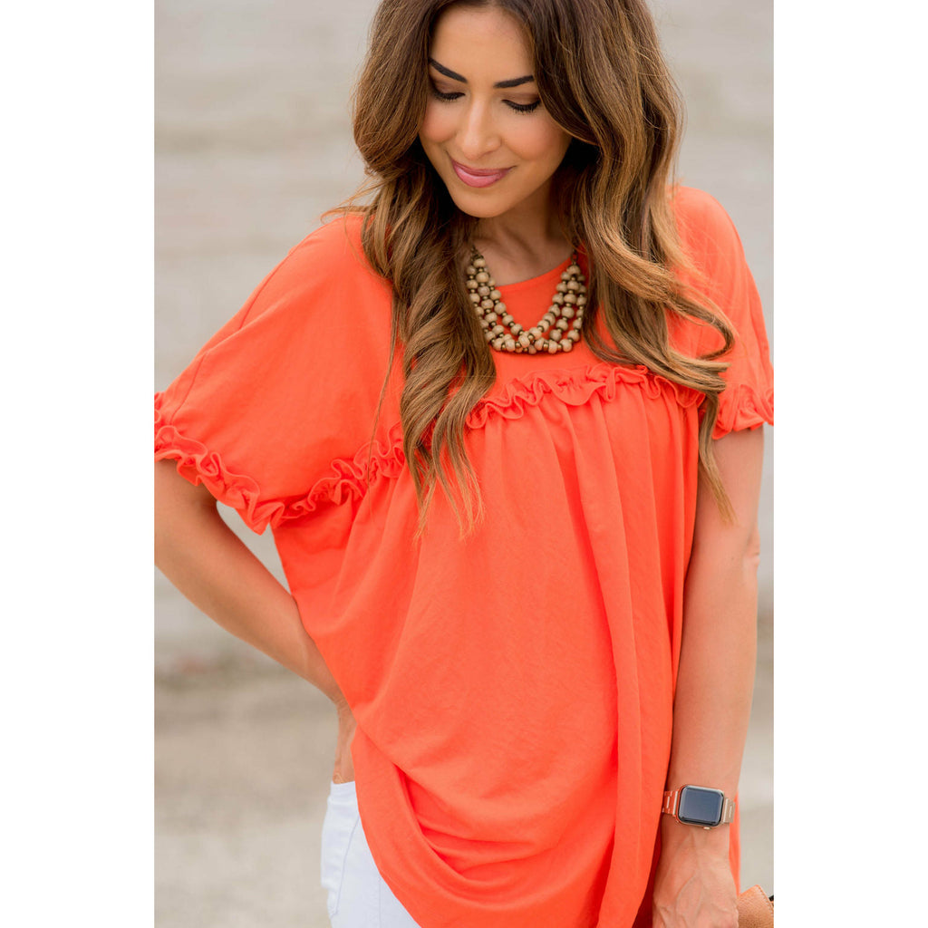 Bibbed Frilly Short Sleeve Relaxed Tee - Betsey's Boutique Shop