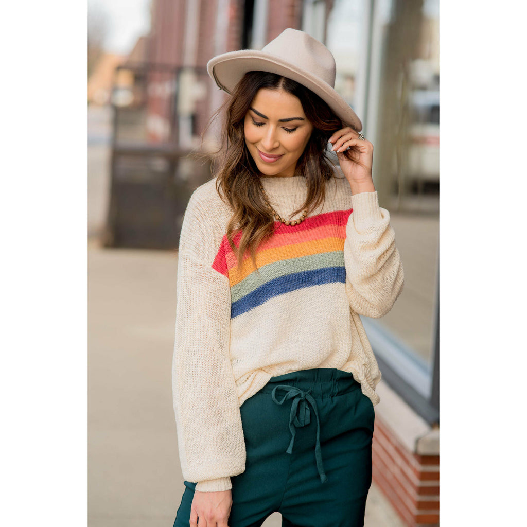 Rainbow Stripe Sweater - Betsey's Boutique Shop - Outerwear