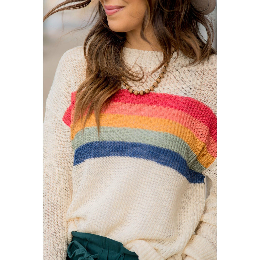 Rainbow Stripe Sweater - Betsey's Boutique Shop - Outerwear