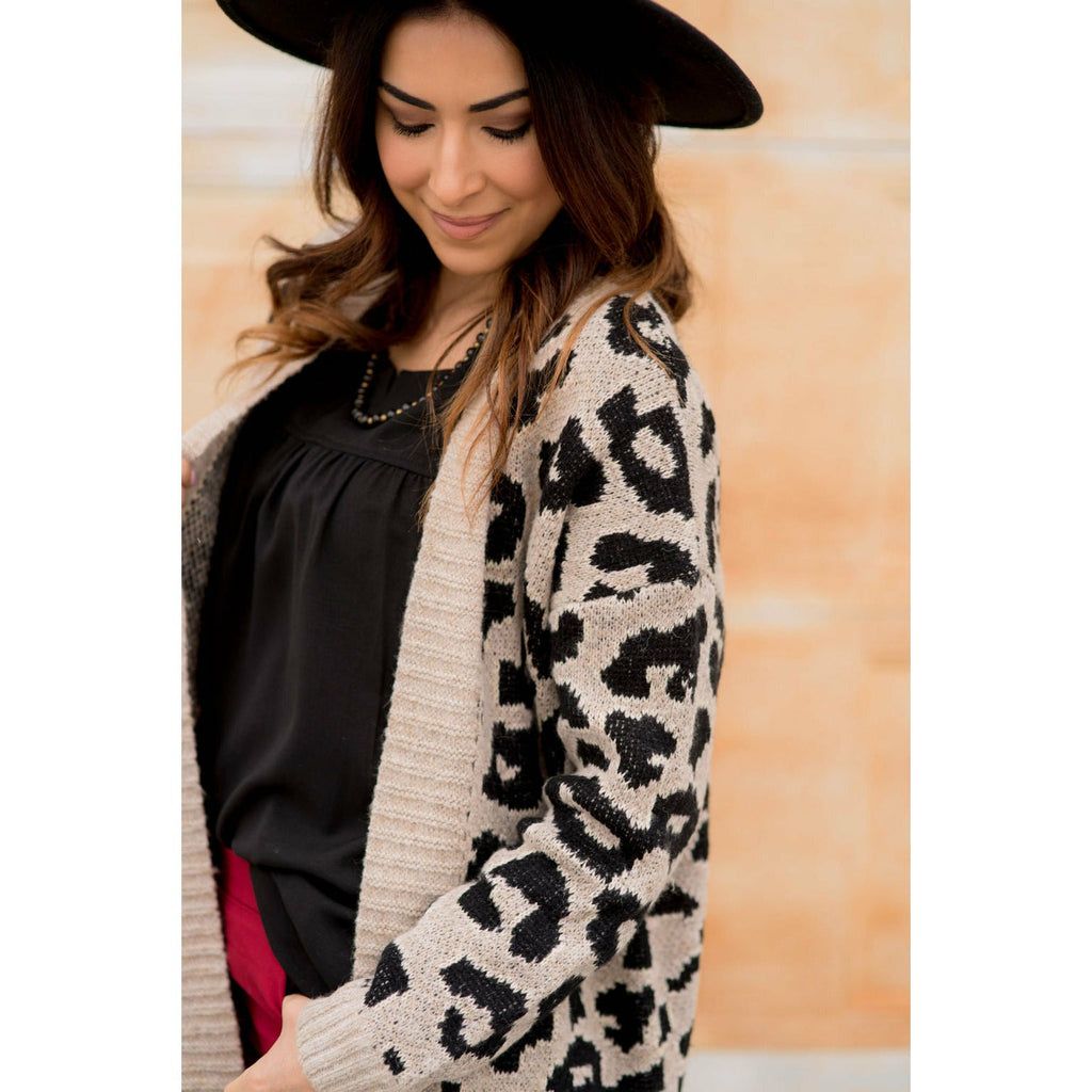 Solid Trimmed Leopard Cardigan - Betsey's Boutique Shop