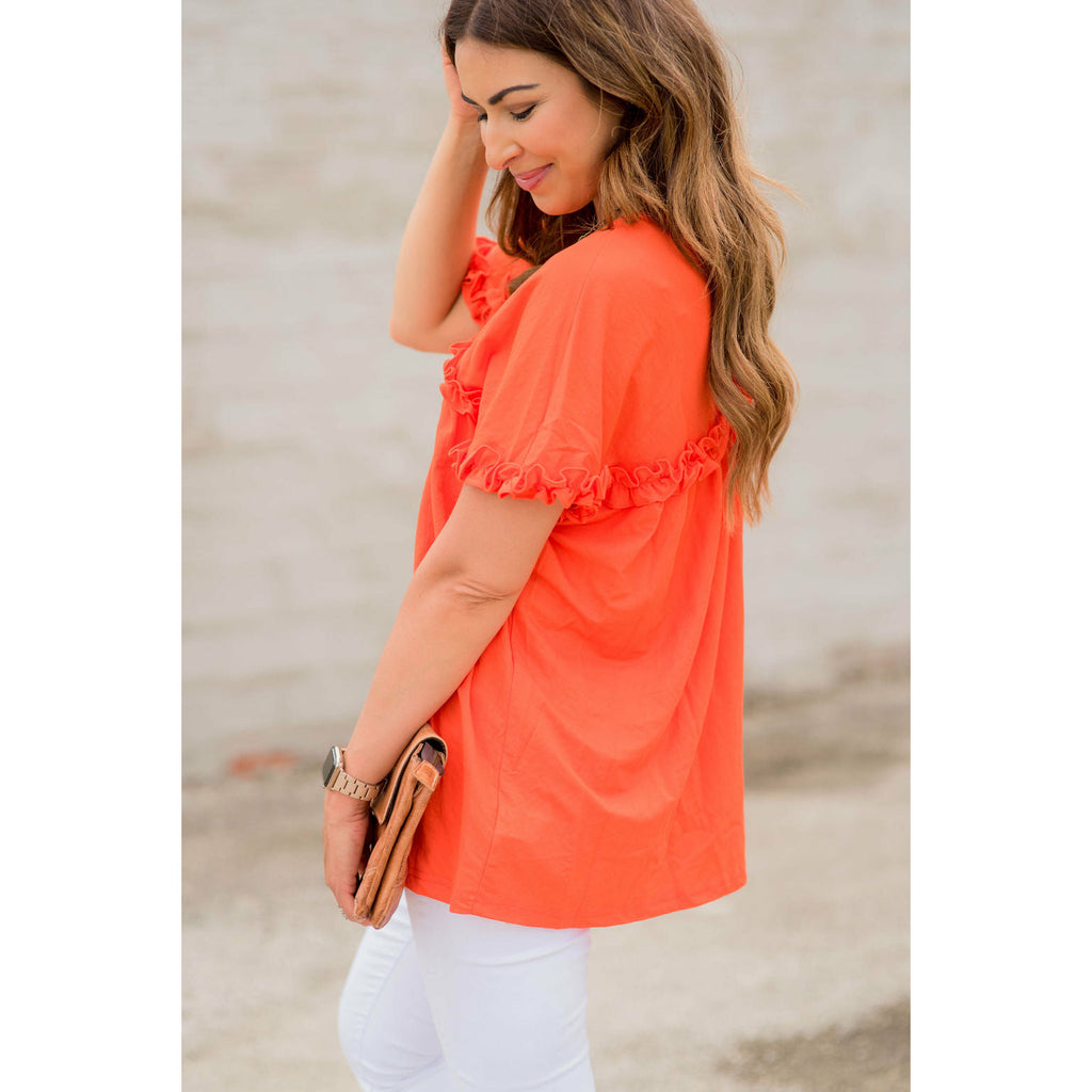 Bibbed Frilly Short Sleeve Relaxed Tee - Betsey's Boutique Shop