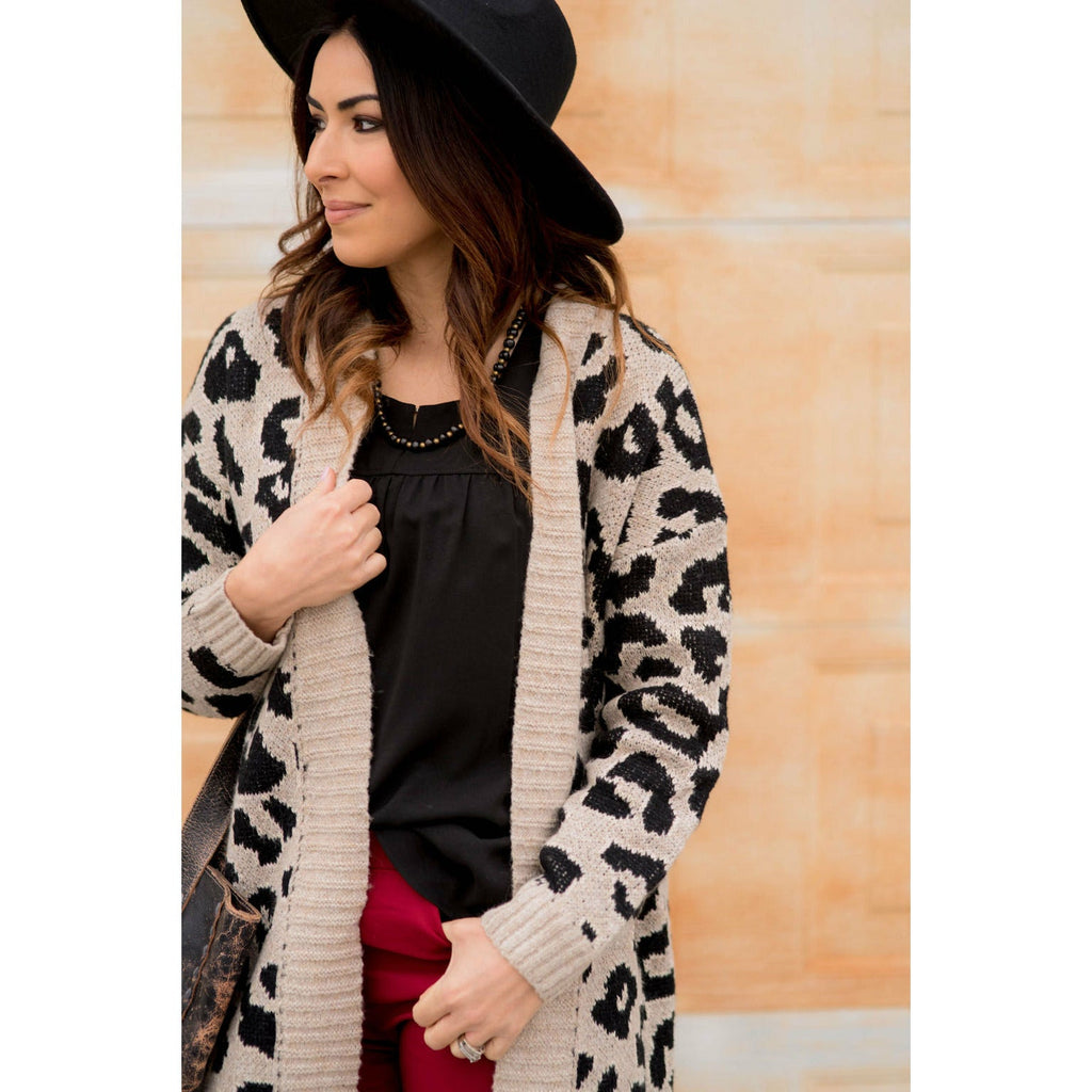 Solid Trimmed Leopard Cardigan - Betsey's Boutique Shop