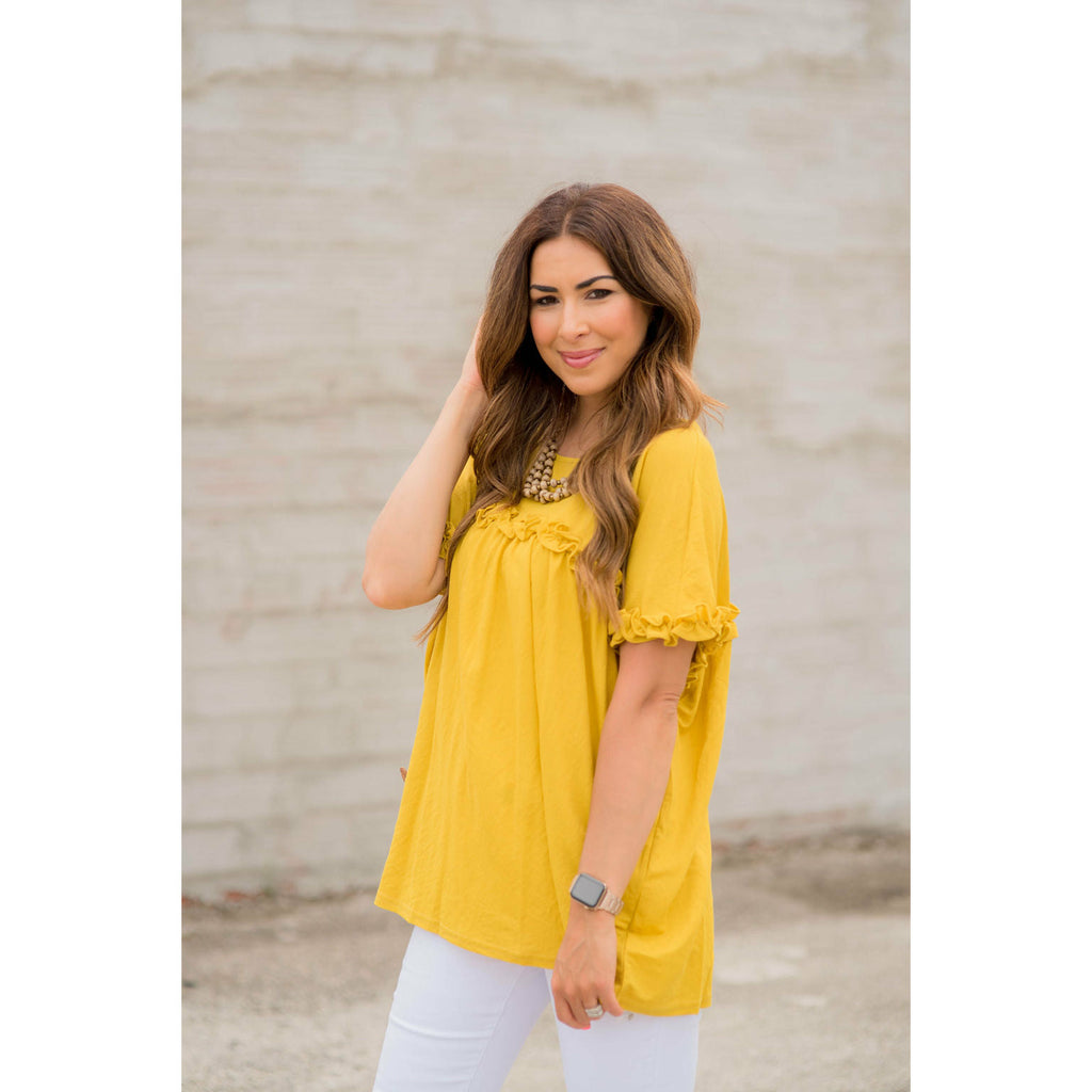 Bibbed Frilly Short Sleeve Relaxed Tee - Betsey's Boutique Shop