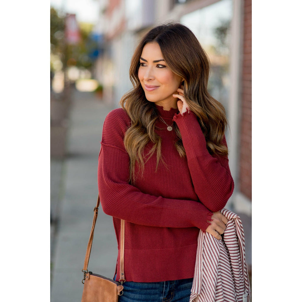 Distressed Side Slit Sweater - Betsey's Boutique Shop - Outerwear