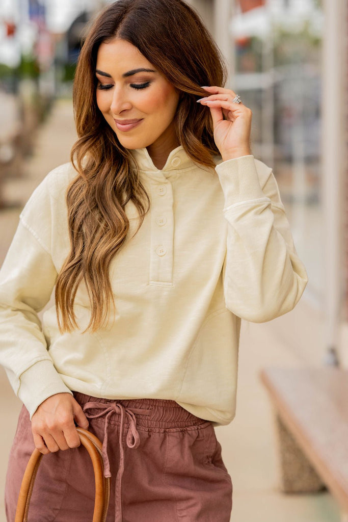 Four Button Slub Pullover - Betsey's Boutique Shop -