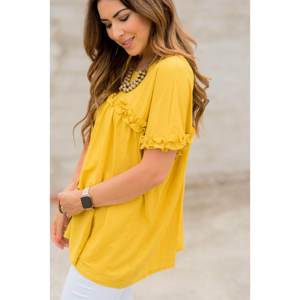 Bibbed Frilly Short Sleeve Relaxed Tee - Betsey's Boutique Shop