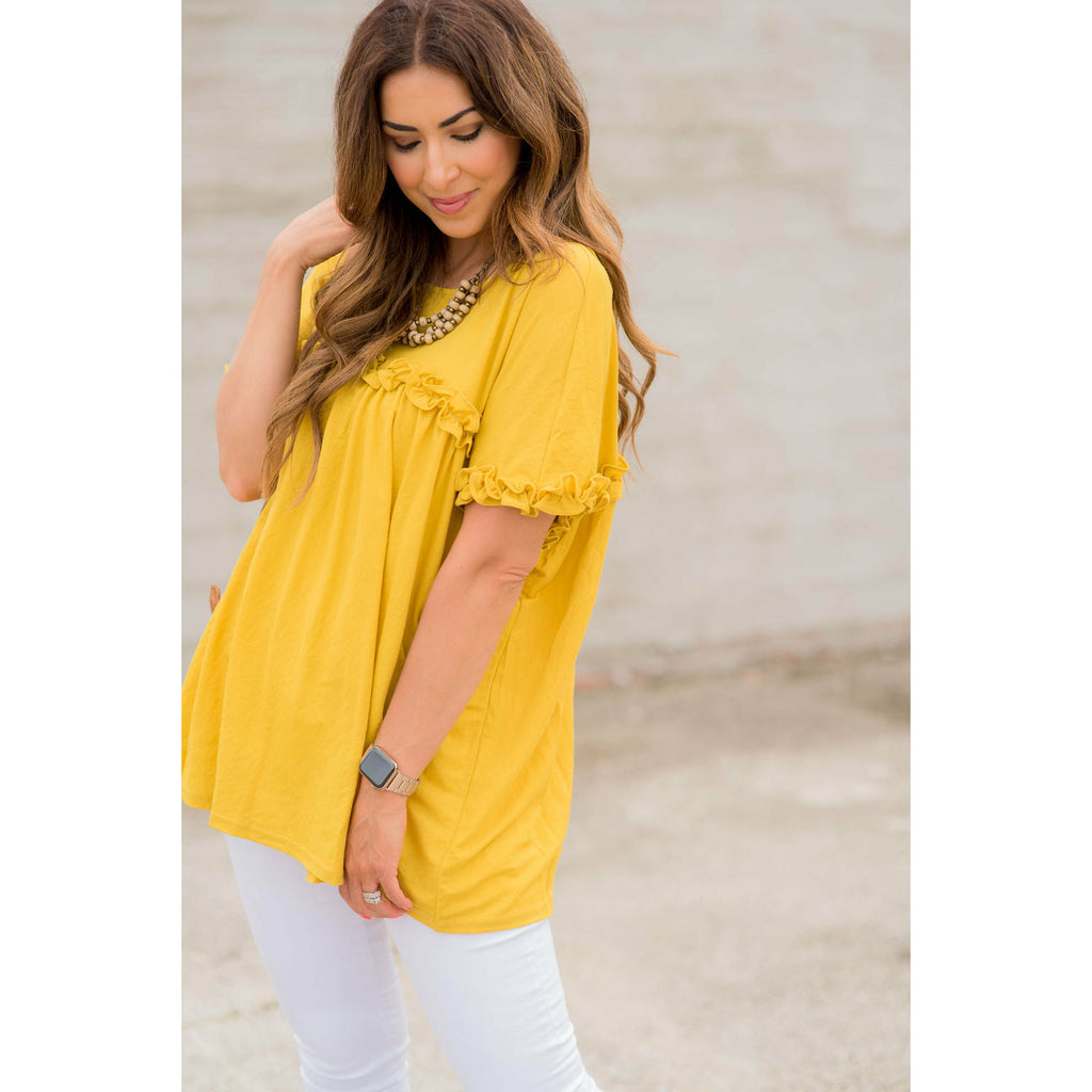 Bibbed Frilly Short Sleeve Relaxed Tee - Betsey's Boutique Shop