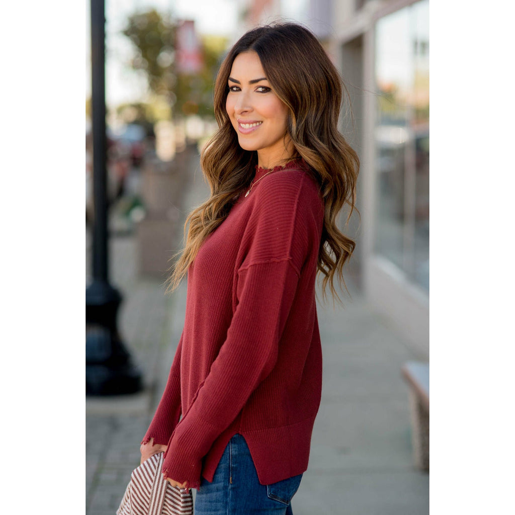 Distressed Side Slit Sweater - Betsey's Boutique Shop - Outerwear