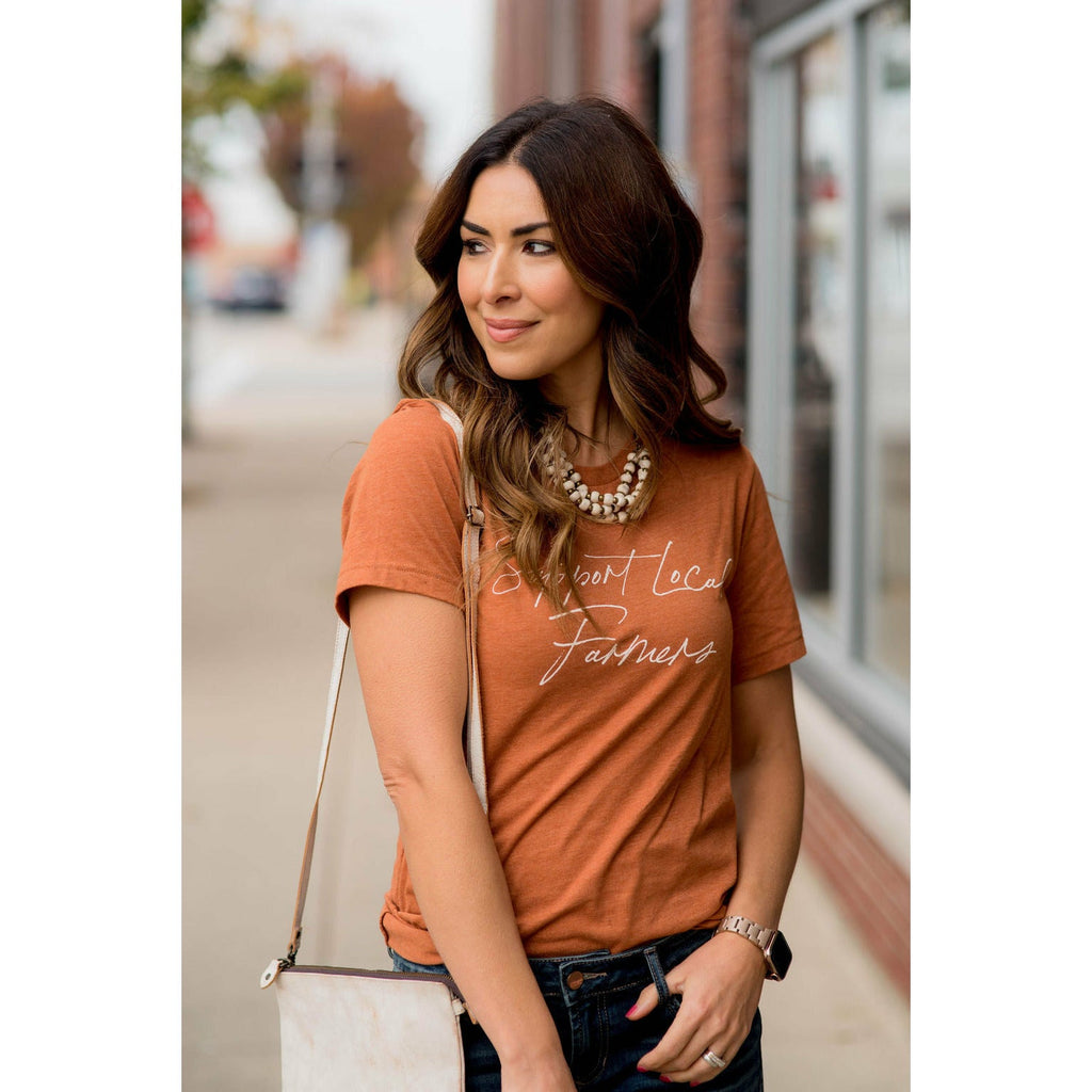 Support Local Farmers Cursive Graphic Tee - Betsey's Boutique Shop