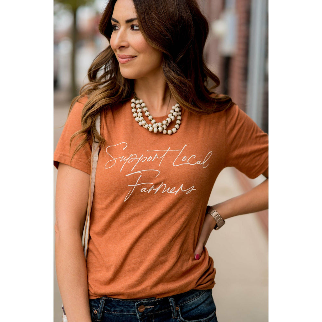 Support Local Farmers Cursive Graphic Tee - Betsey's Boutique Shop