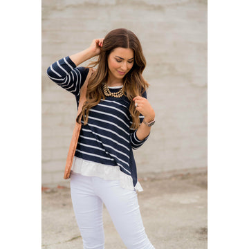 Back Ruffle Tie Striped Tee - Betsey's Boutique Shop