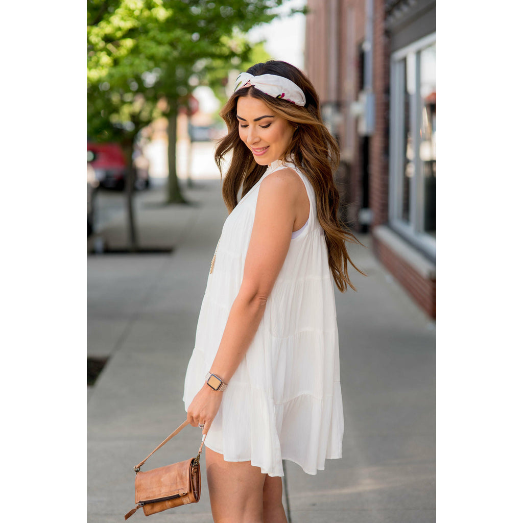 Cinched Neck Tiered Tank Dress - Betsey's Boutique Shop