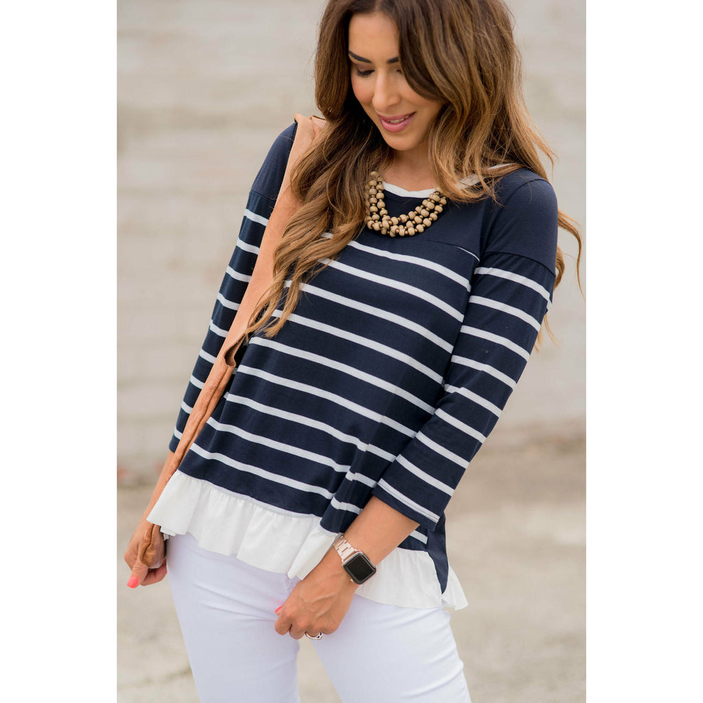 Back Ruffle Tie Striped Tee - Betsey's Boutique Shop