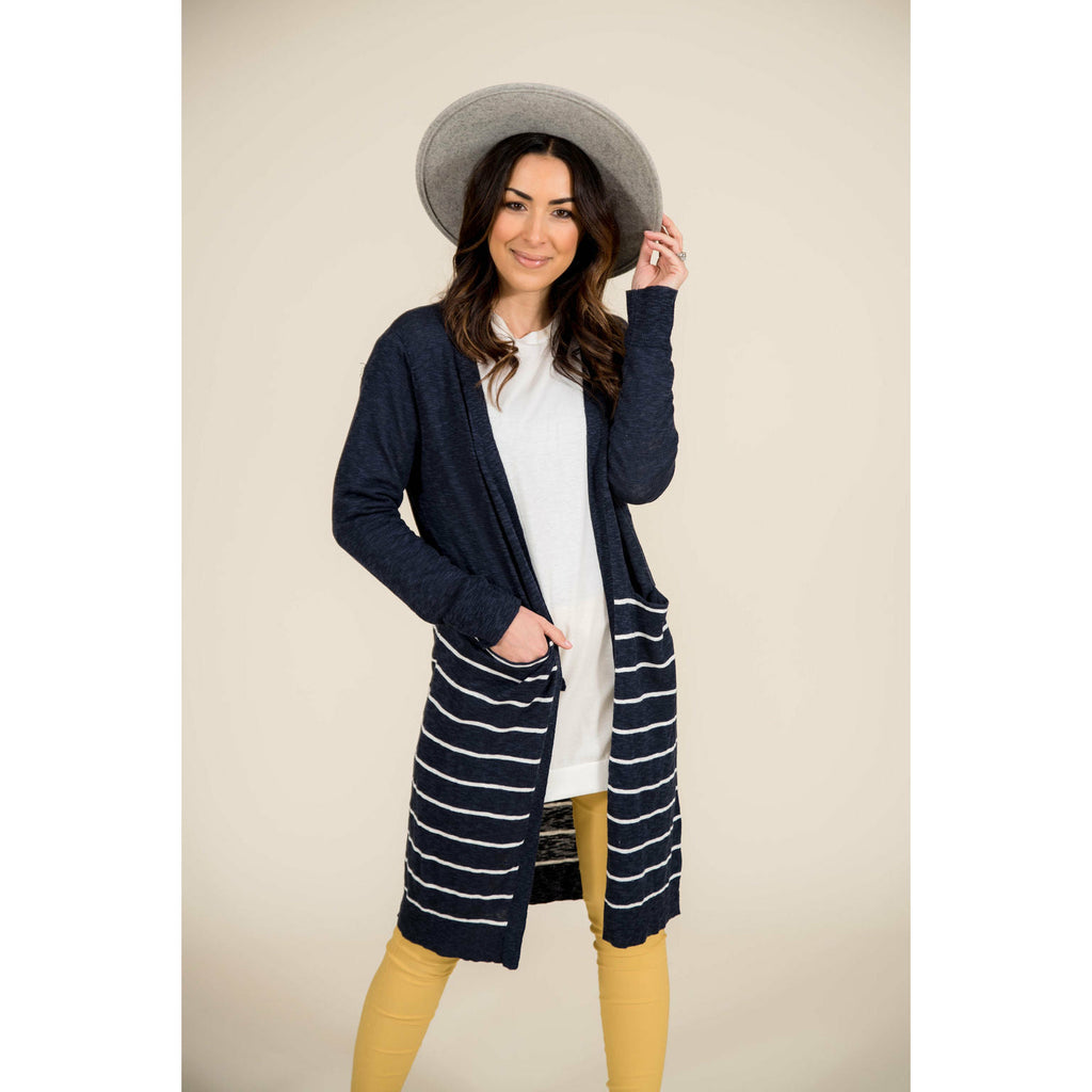 Bottom Striped Tunic Cardigan - Betsey's Boutique Shop