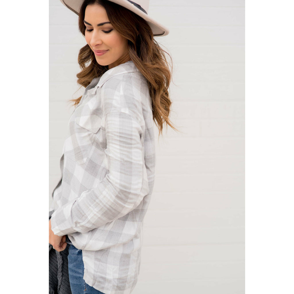 Grey Plaid Flannel - Betsey's Boutique Shop