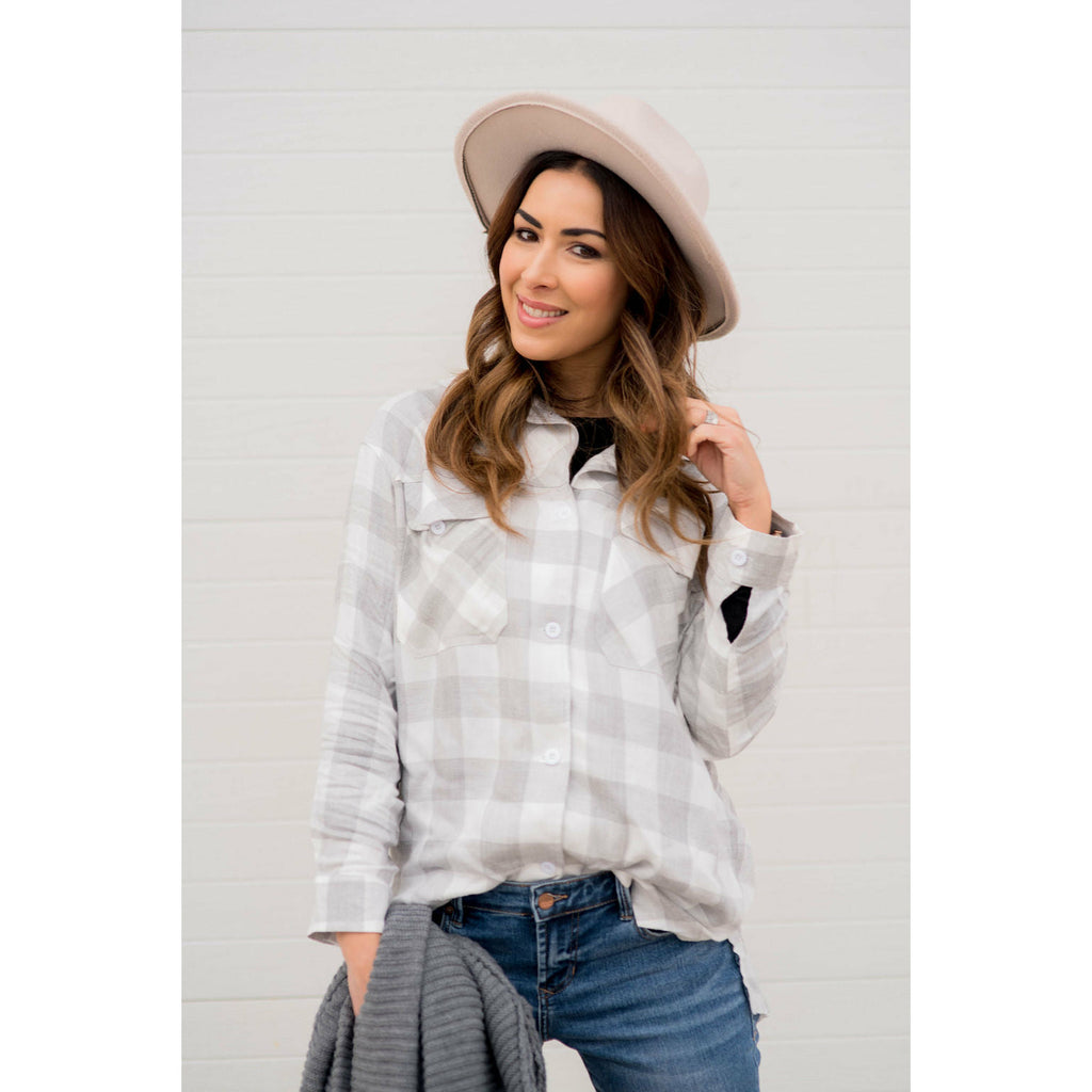 Grey Plaid Flannel - Betsey's Boutique Shop