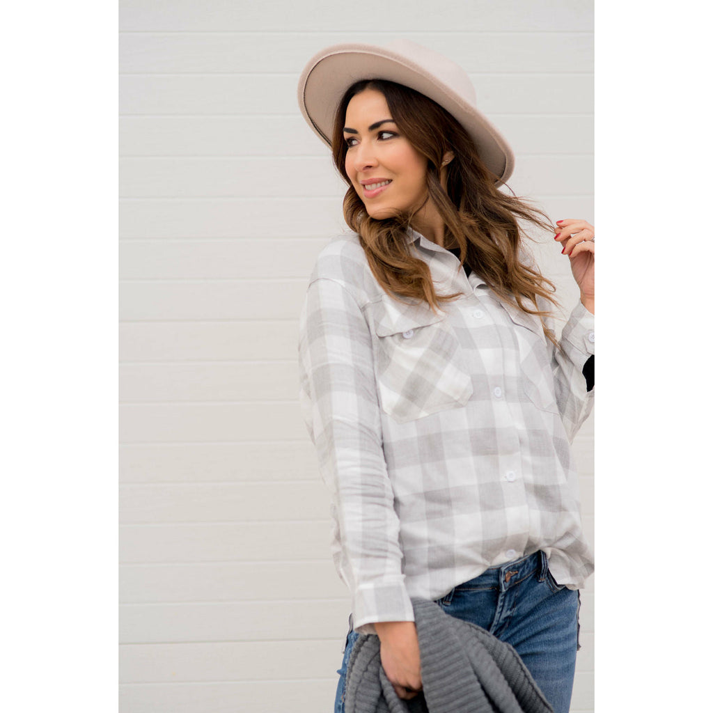 Grey Plaid Flannel - Betsey's Boutique Shop