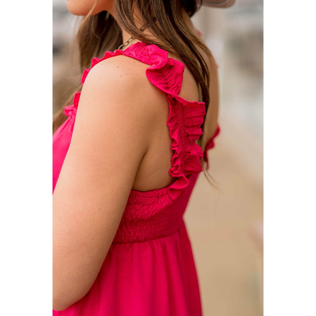 Button Ruffle Strap Dress - Betsey's Boutique Shop