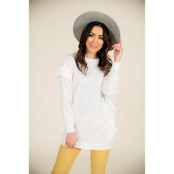 Ruffle Down Long Sleeve Tunic - Betsey's Boutique Shop