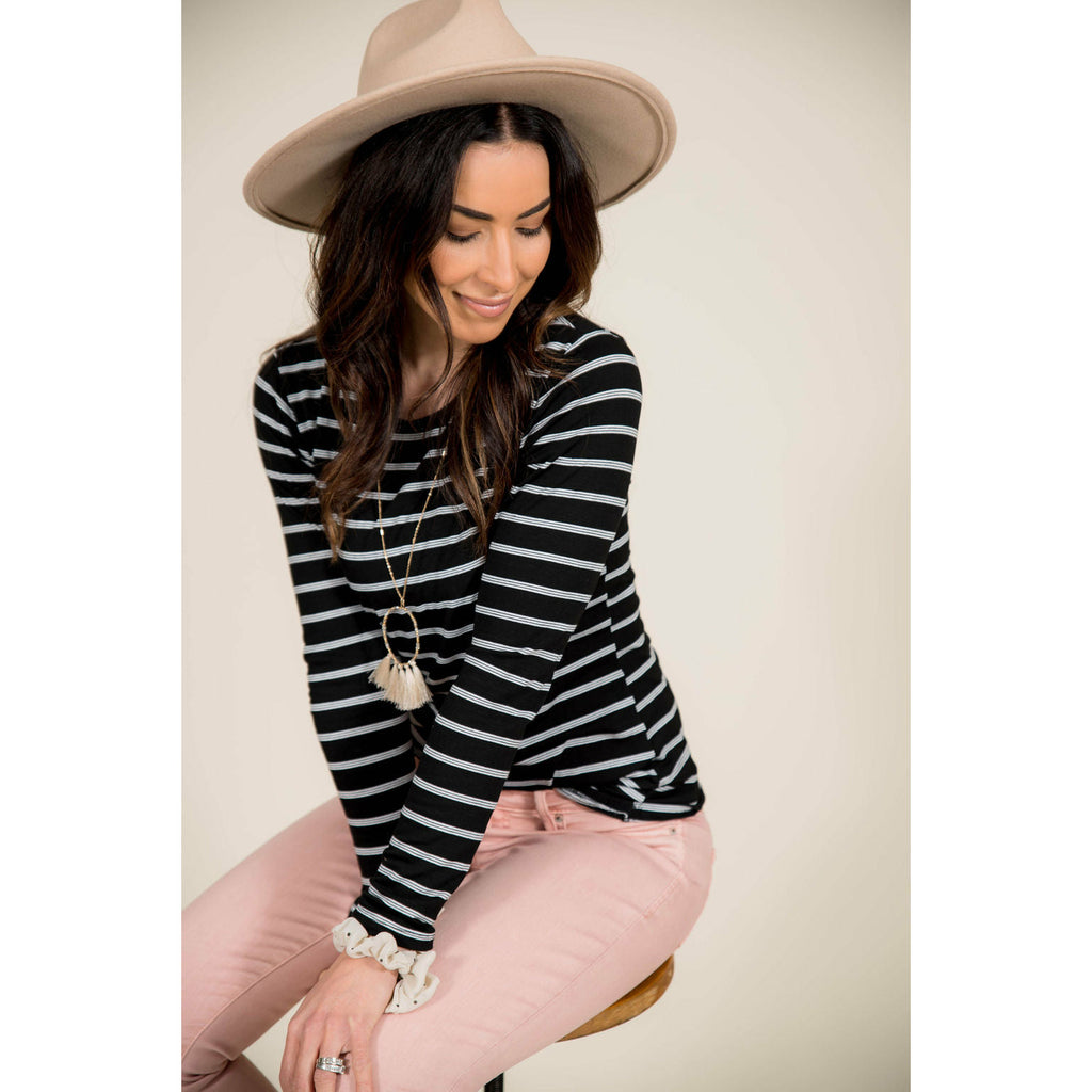 Dual Striped Long Sleeve Tee - Betsey's Boutique Shop