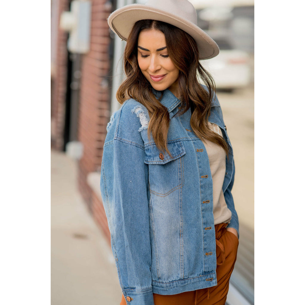 Vintage Lightly Distressed Denim Jacket - Betsey's Boutique Shop