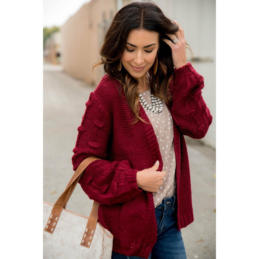 Knitted Detailed Sleeve Cardigan - Betsey's Boutique Shop - Coats & Jackets