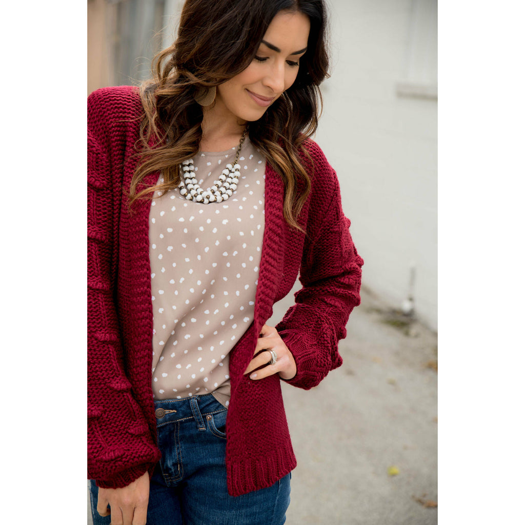 Knitted Detailed Sleeve Cardigan - Betsey's Boutique Shop - Coats & Jackets