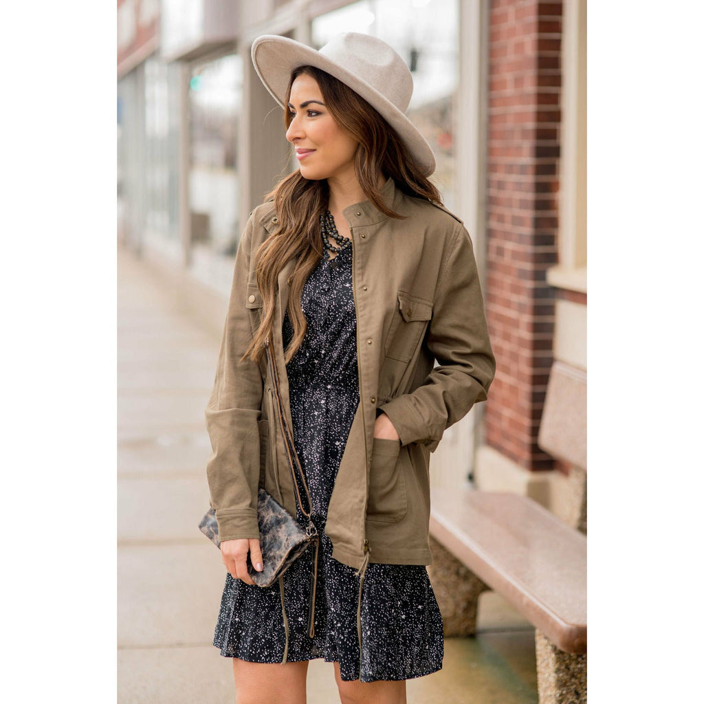 Button Tie Utility Jacket - Betsey's Boutique Shop - Coats & Jackets