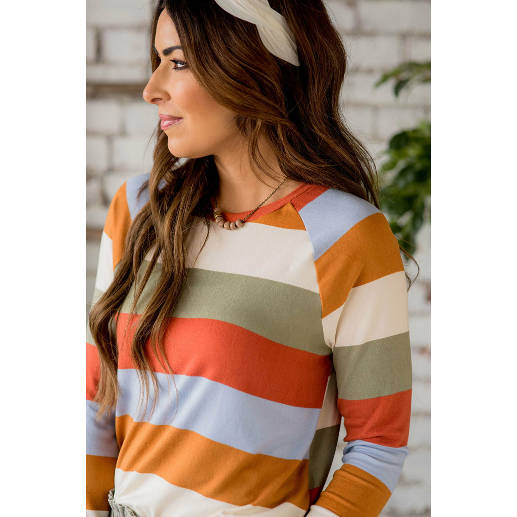 Colorful Stripe Solid Bottom Tee - Betsey's Boutique Shop