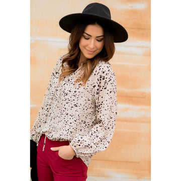 Spotted Tie V-Neck Blouse - Betsey's Boutique Shop