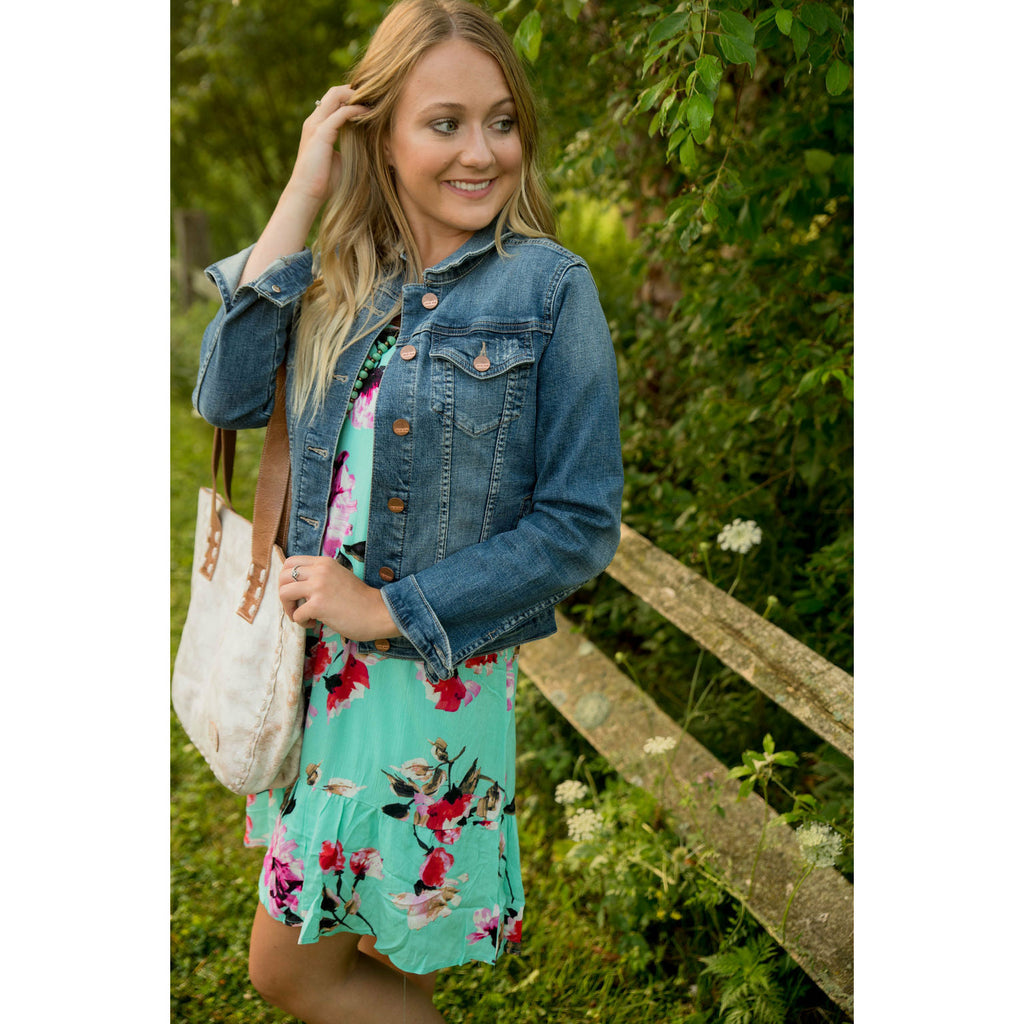 Aqua Floral Tank Dress - Betsey's Boutique Shop