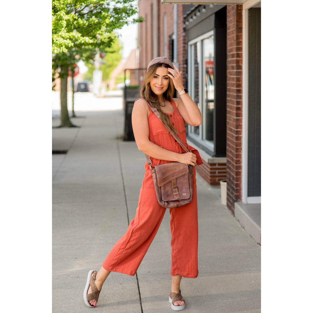 Belted Gauze Button Down Jumpsuit - Betsey's Boutique Shop