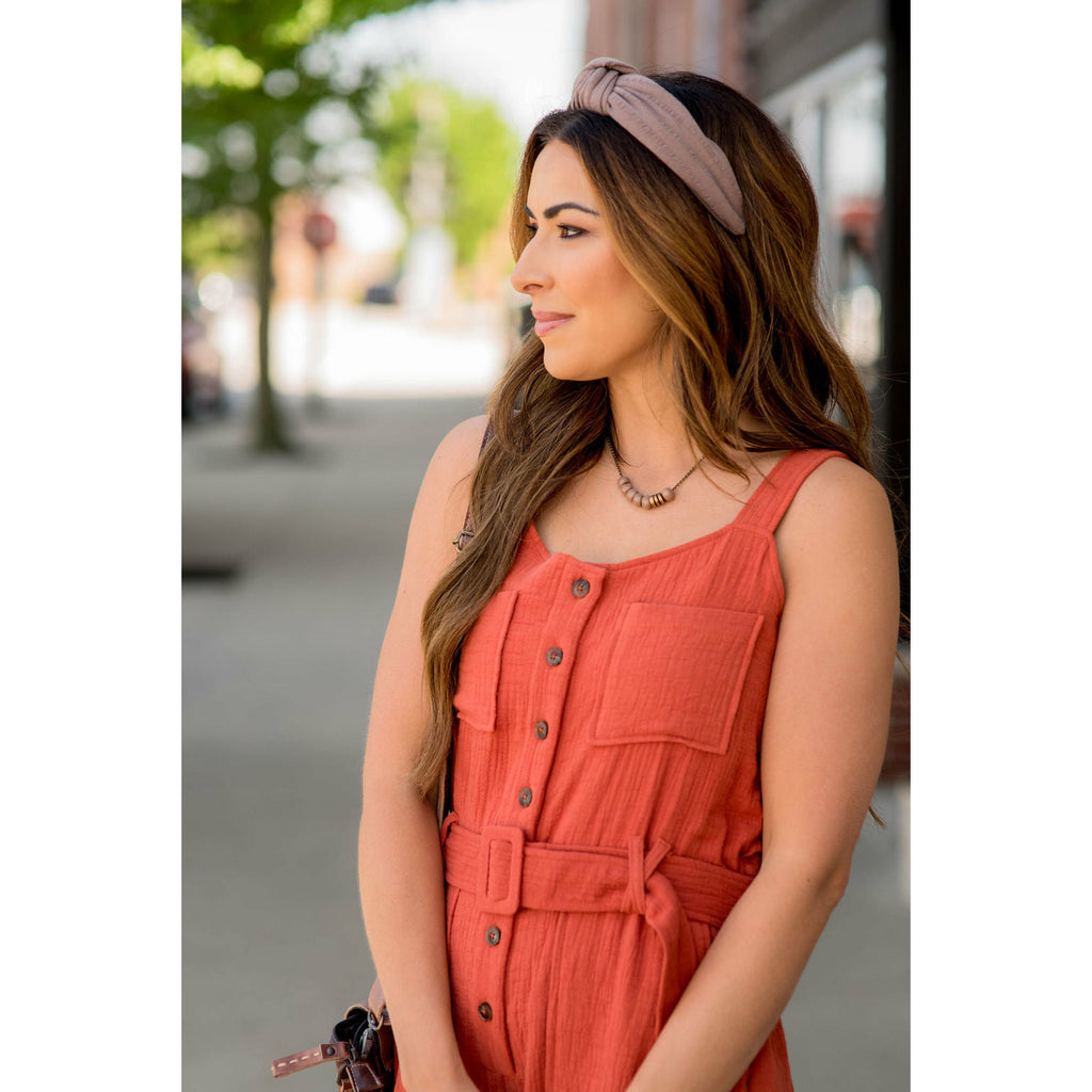 Belted Gauze Button Down Jumpsuit - Betsey's Boutique Shop