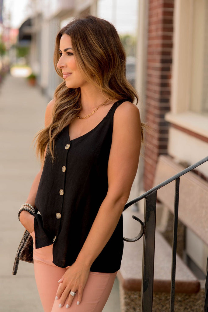 Button Accented V Tank - Betsey's Boutique Shop -