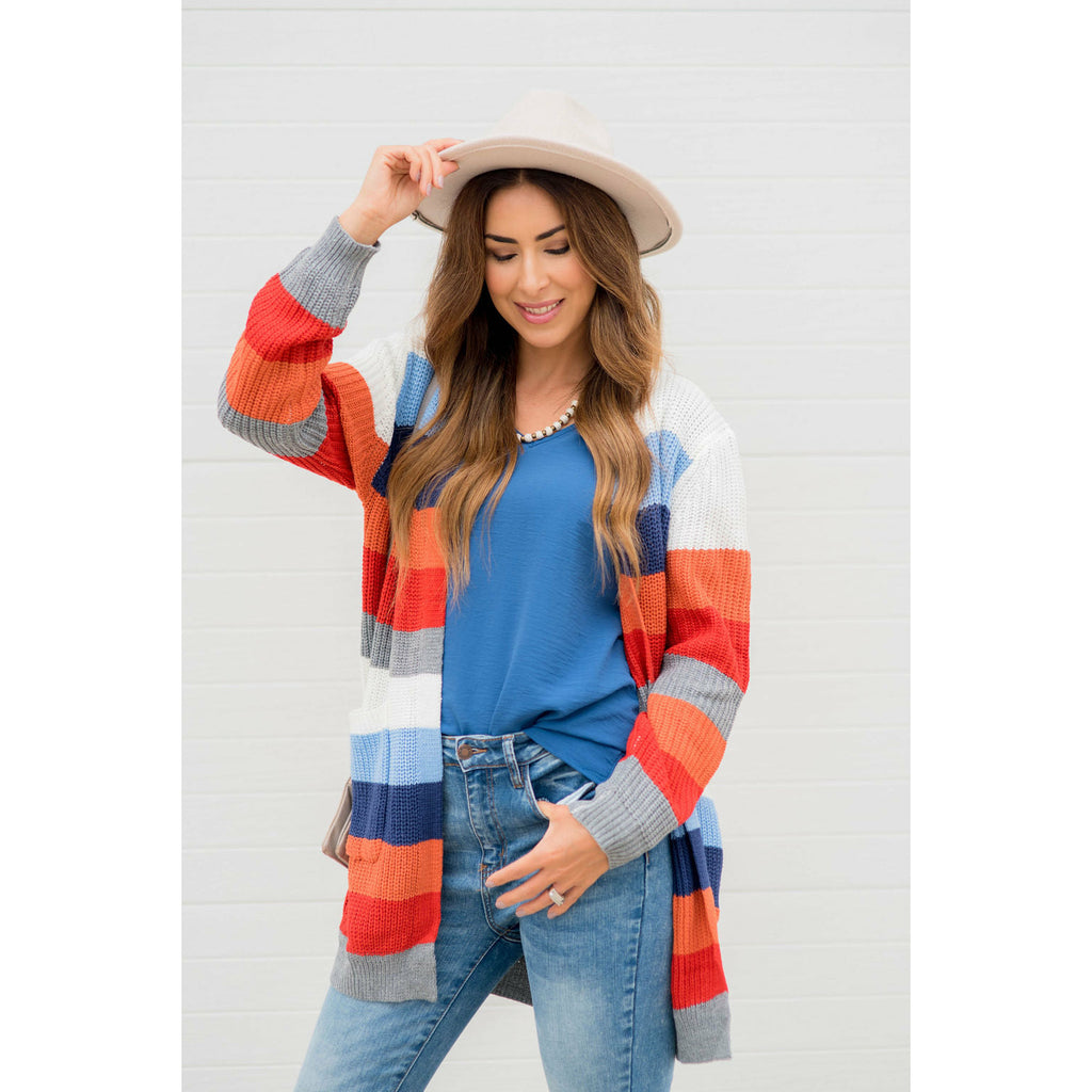 Multi Striped Knit Cardigan - Betsey's Boutique Shop