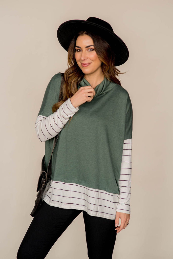 Hint of Stripes Cowl Neck - Betsey's Boutique Shop