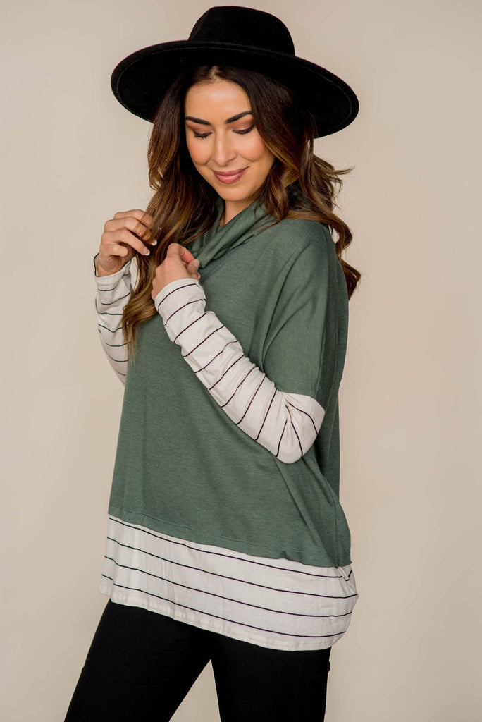 Hint of Stripes Cowl Neck - Betsey's Boutique Shop