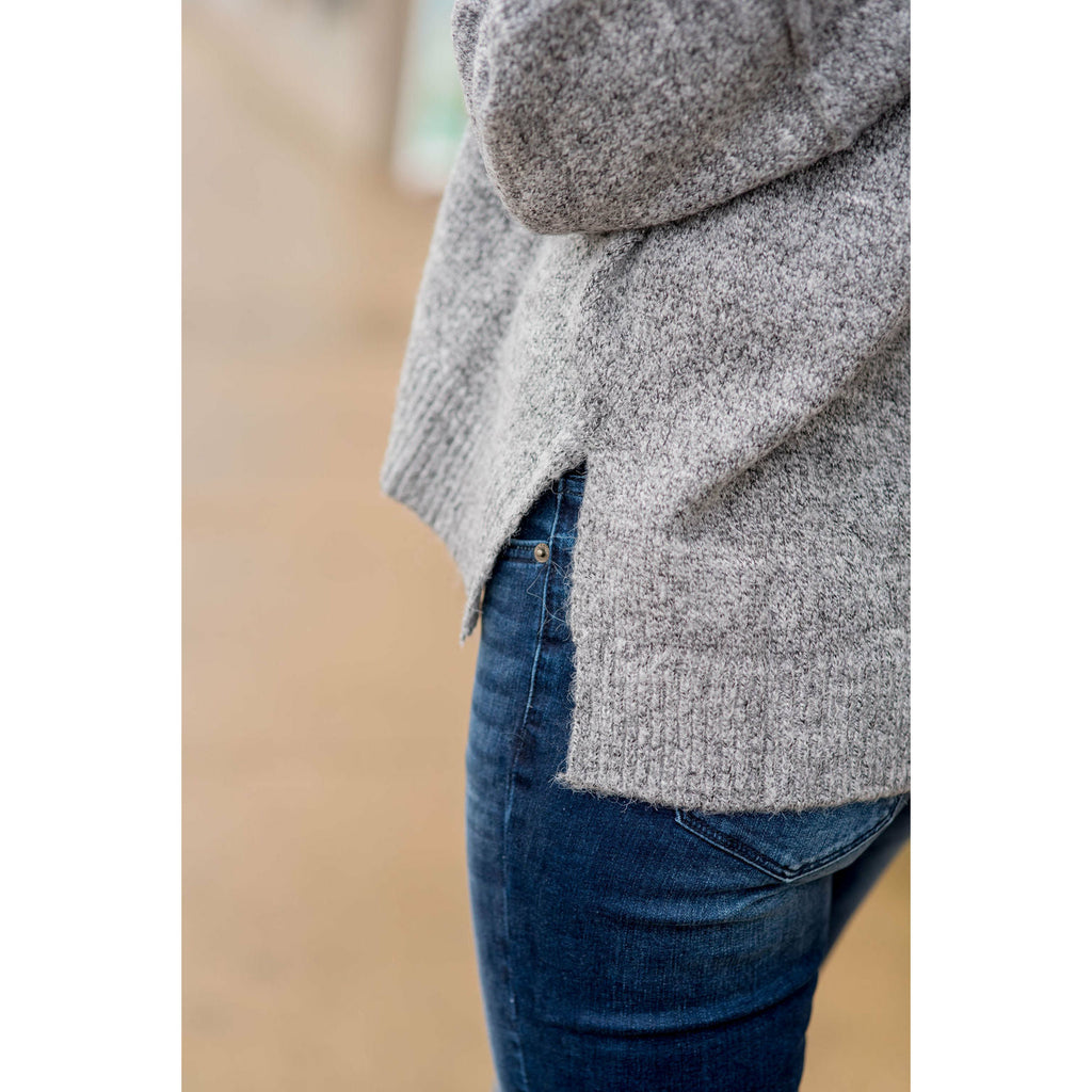 Heathered Side Slit Sweater - Betsey's Boutique Shop - Outerwear